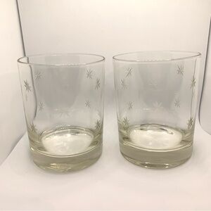 Set of 2 Vintage MCM Etched Starburst Whiskey Lowball Glasses